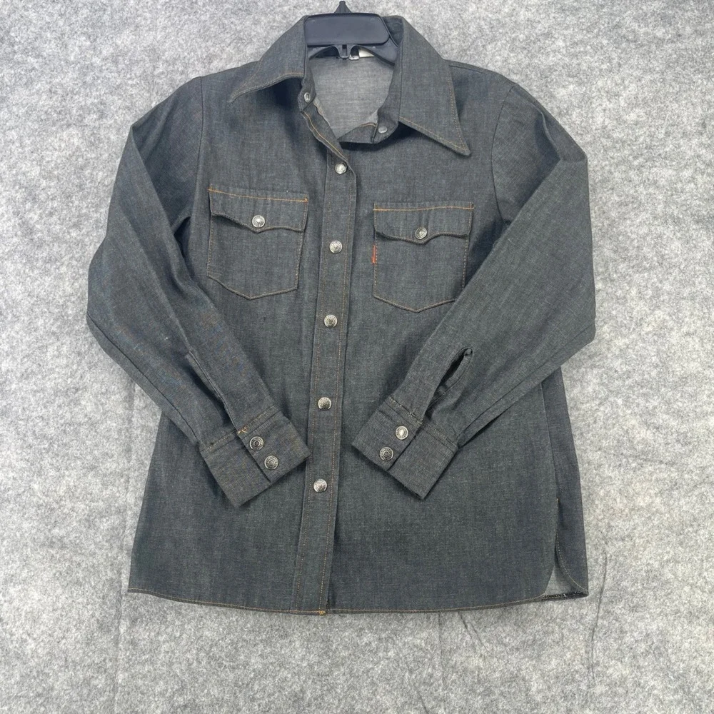VTG Levis 70 Orange Tab Denim Shirt Men Small Gray Western Metal Snap Button USA